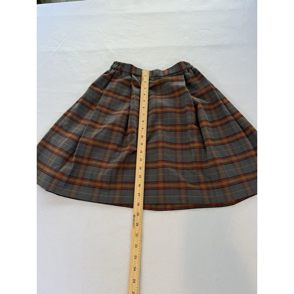 Uniqlo Mini‎ Skirt brown Plaid Tartan Wool Blend Faux Wrap Grunge Women's Sz 160 - Picture 10 of 10